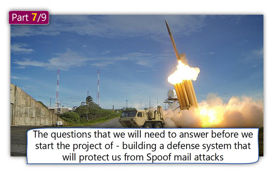 The questions that we will need to answer before we start the project of - building a defense system that will protect us from Spoof mail attacks | Part 7#9